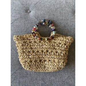 Kelly and Katie Basket Weave‎ Purse with Beaded Round Double Handles Coastal